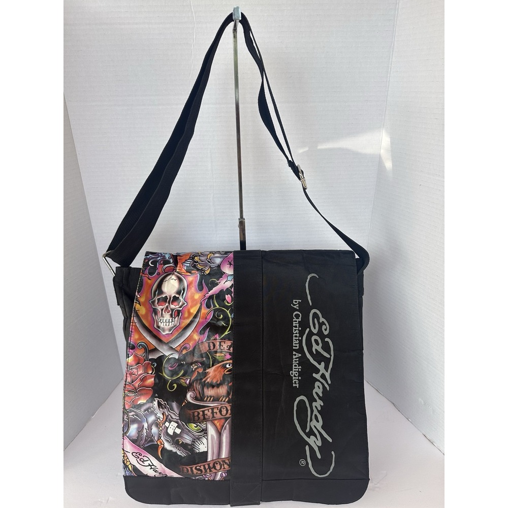 Ed Hardy Messenger Bag Death Before Dishonor Y2K Black